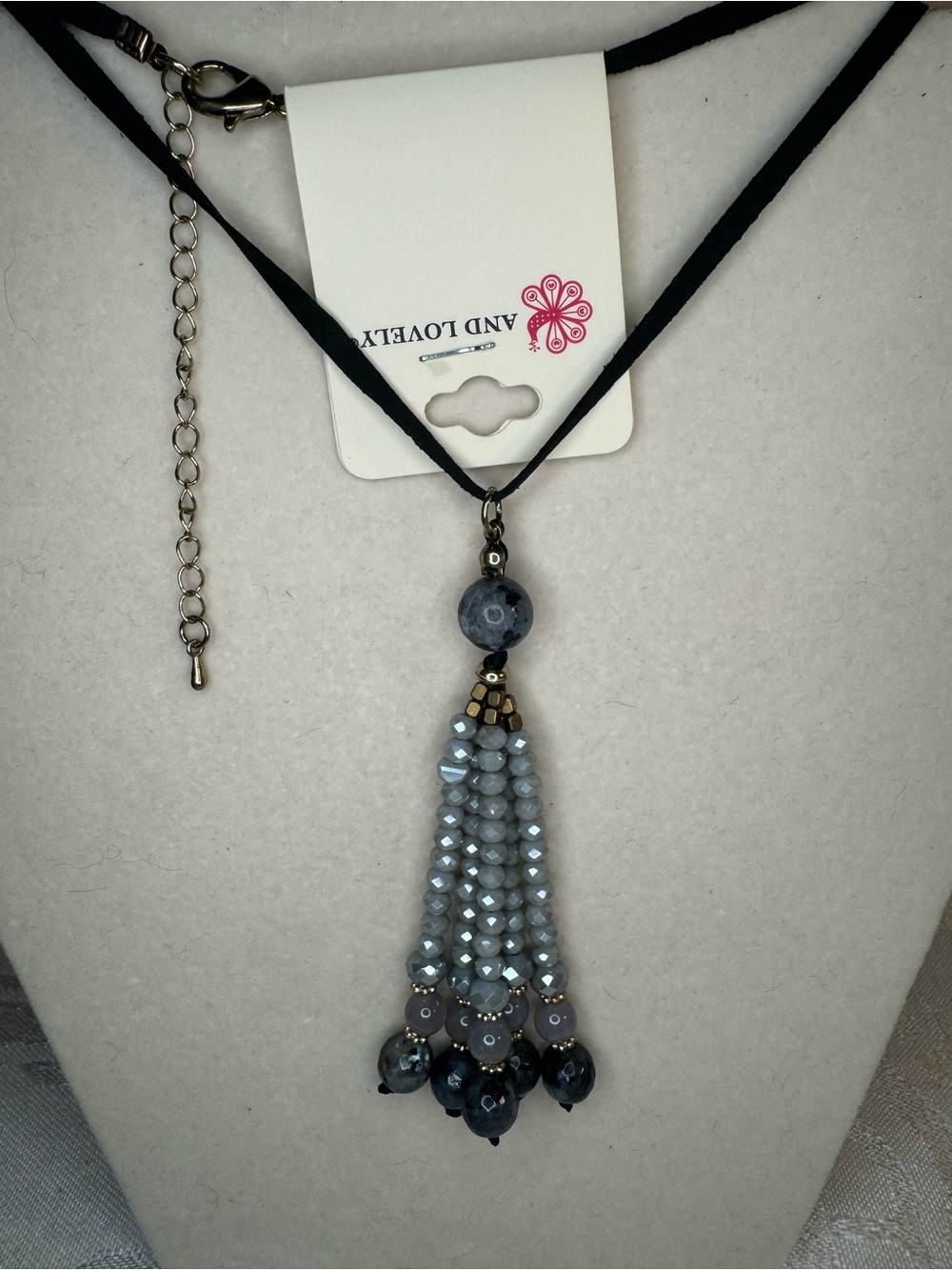 New And Lovely Gray Beaded Tassel Necklace